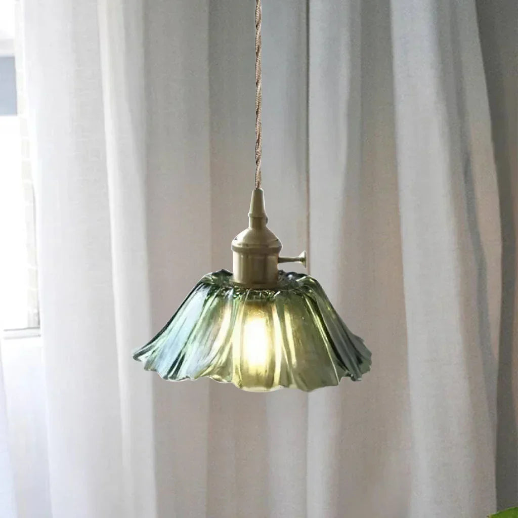 Dennehy Lotus Retro Glass Pendant Light - Vintage Mid-Century Floral Lamp