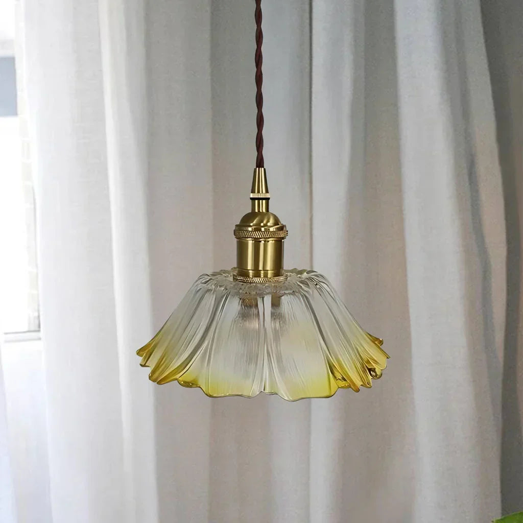 Dennehy Lotus Retro Glass Pendant Light - Vintage Mid-Century Floral Lamp