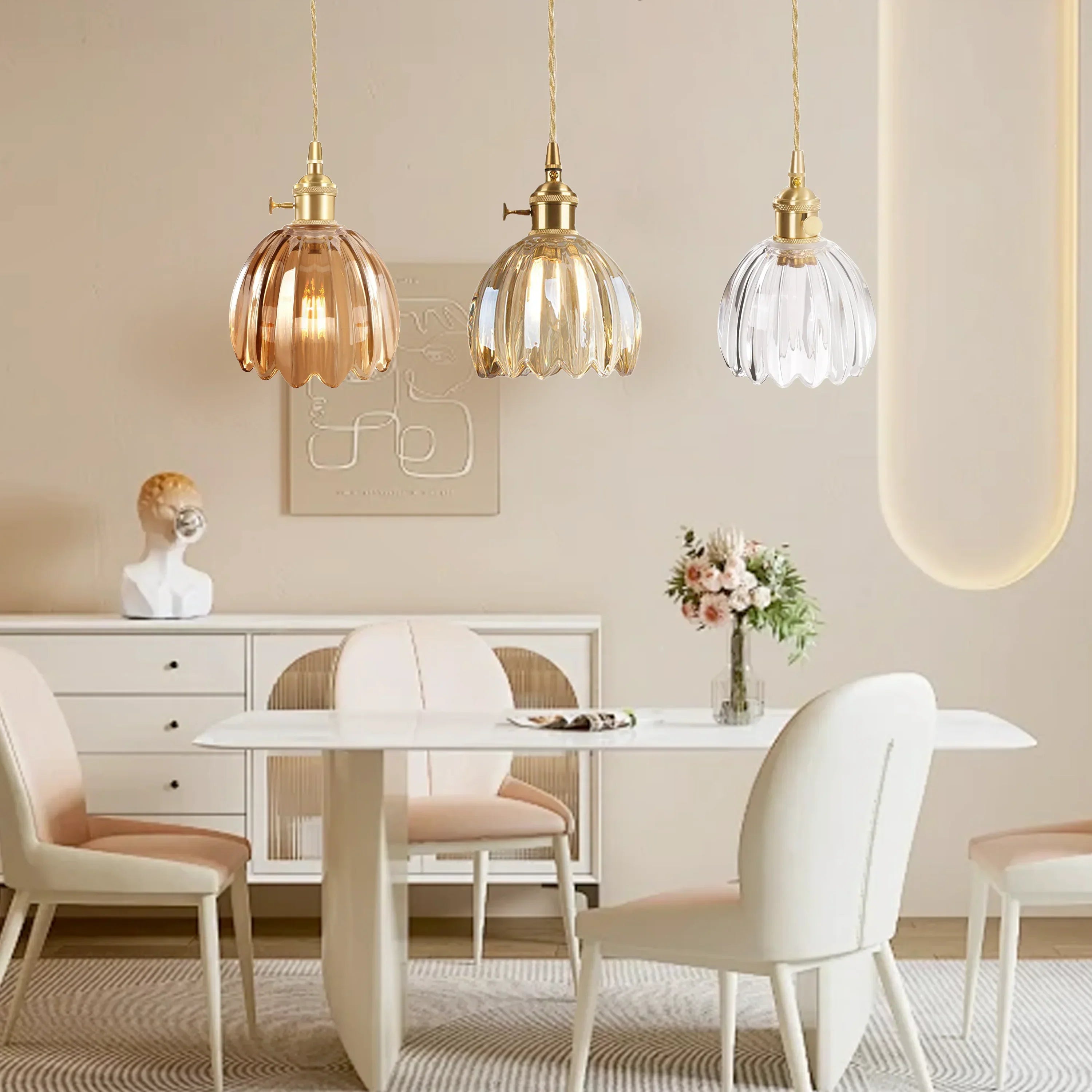 Suspension Marlee petite fleur en verre | Lustre élégant en verre floral
