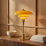 Lampe de Table Champignon en Verre Étagée Mid-Century Moderne | Lumière Ambre et Laiton pour Chevet et Bureau