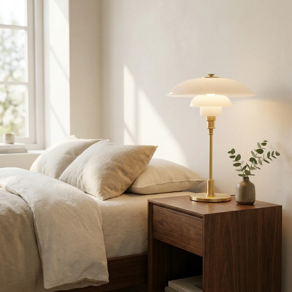 Lampe de Table Champignon en Verre Étagée Mid-Century Moderne | Lumière Ambre et Laiton pour Chevet et Bureau