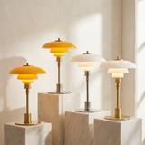 Lampe de Table Champignon en Verre Étagée Mid-Century Moderne | Lumière Ambre et Laiton pour Chevet et Bureau