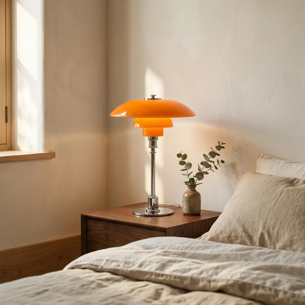 Lampe de Table Champignon en Verre Étagée Mid-Century Moderne | Lumière Ambre et Laiton pour Chevet et Bureau