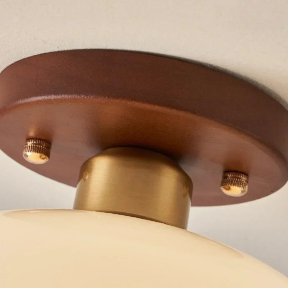 Violetta French Bauhaus Glasdeckenlampe | Walnussholz Mid-Century Leuchte