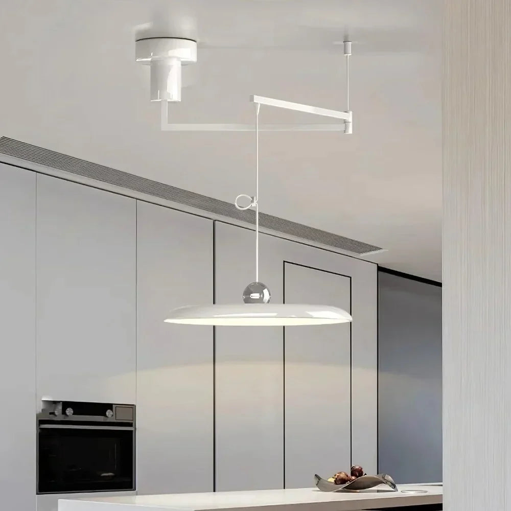 Orion Adjustable Swing Arm Acrylic Disc Pendant Light | Modern Minimalist