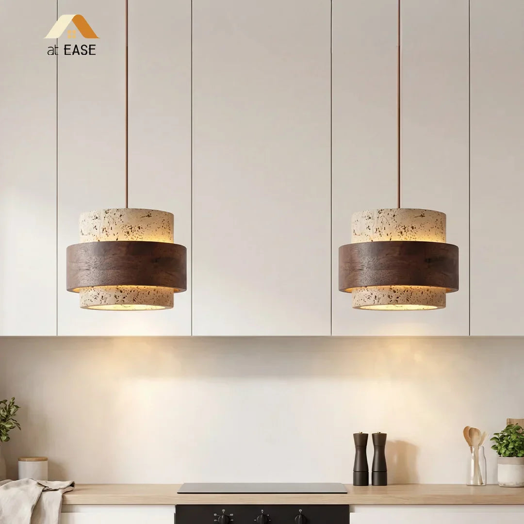 Orvina Travertine Pendant Light - Japandi Wabi-Sabi Stone Kitchen Island Lamp