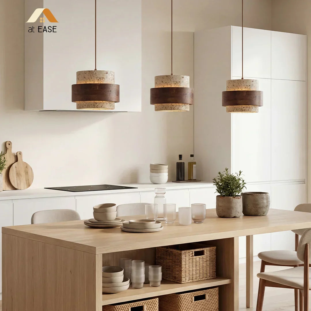 Orvina Travertine Pendant Light - Japandi Wabi-Sabi Stone Kitchen Island Lamp