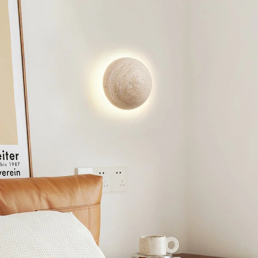 Applique Murale Ronde Ralvion Nordic Travertine - Sconce Minimaliste en Pierre Naturelle