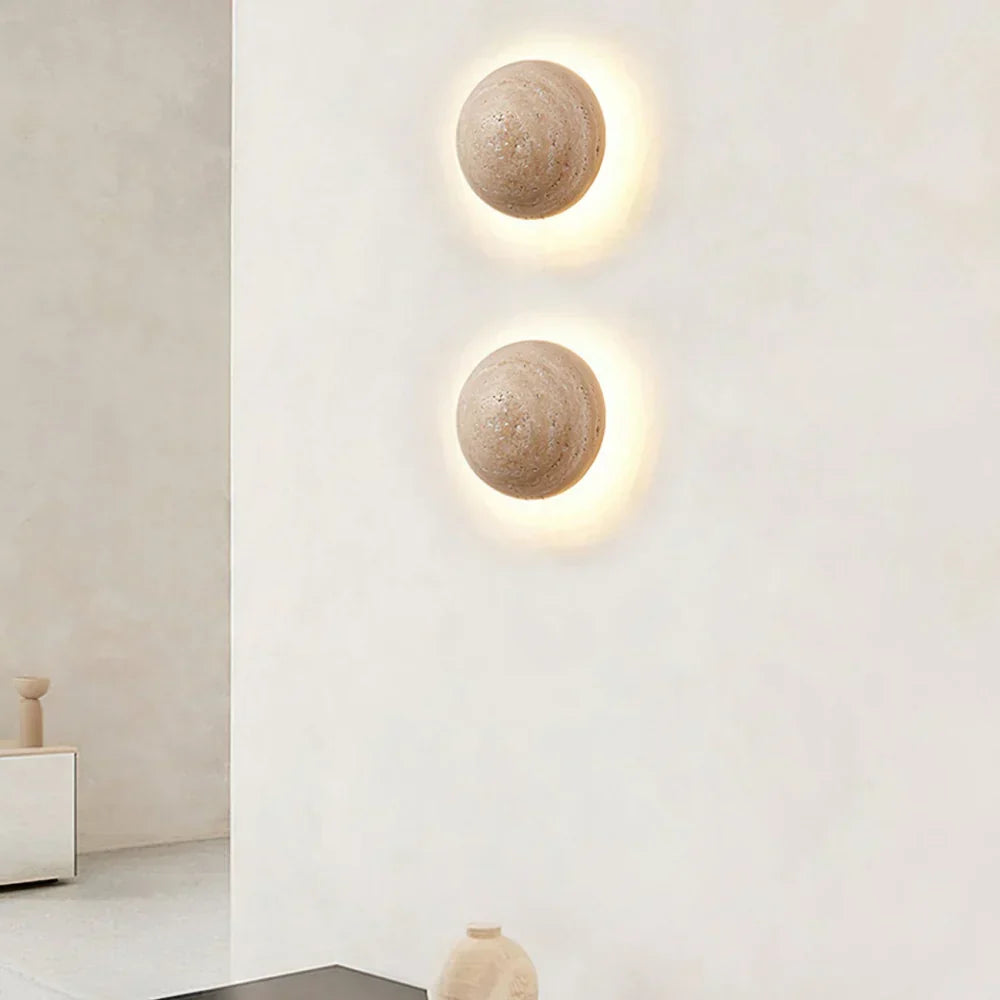 Applique Murale Ronde Ralvion Nordic Travertine - Sconce Minimaliste en Pierre Naturelle