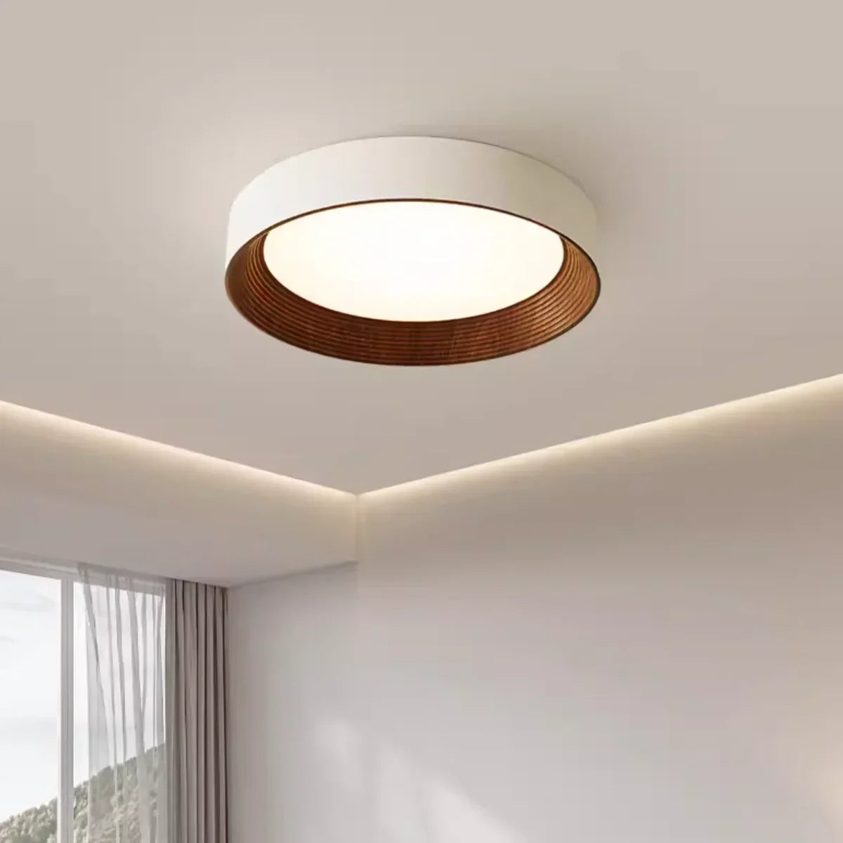 Plafonnier Ronan LED rond et minimaliste | Fini bois moderne