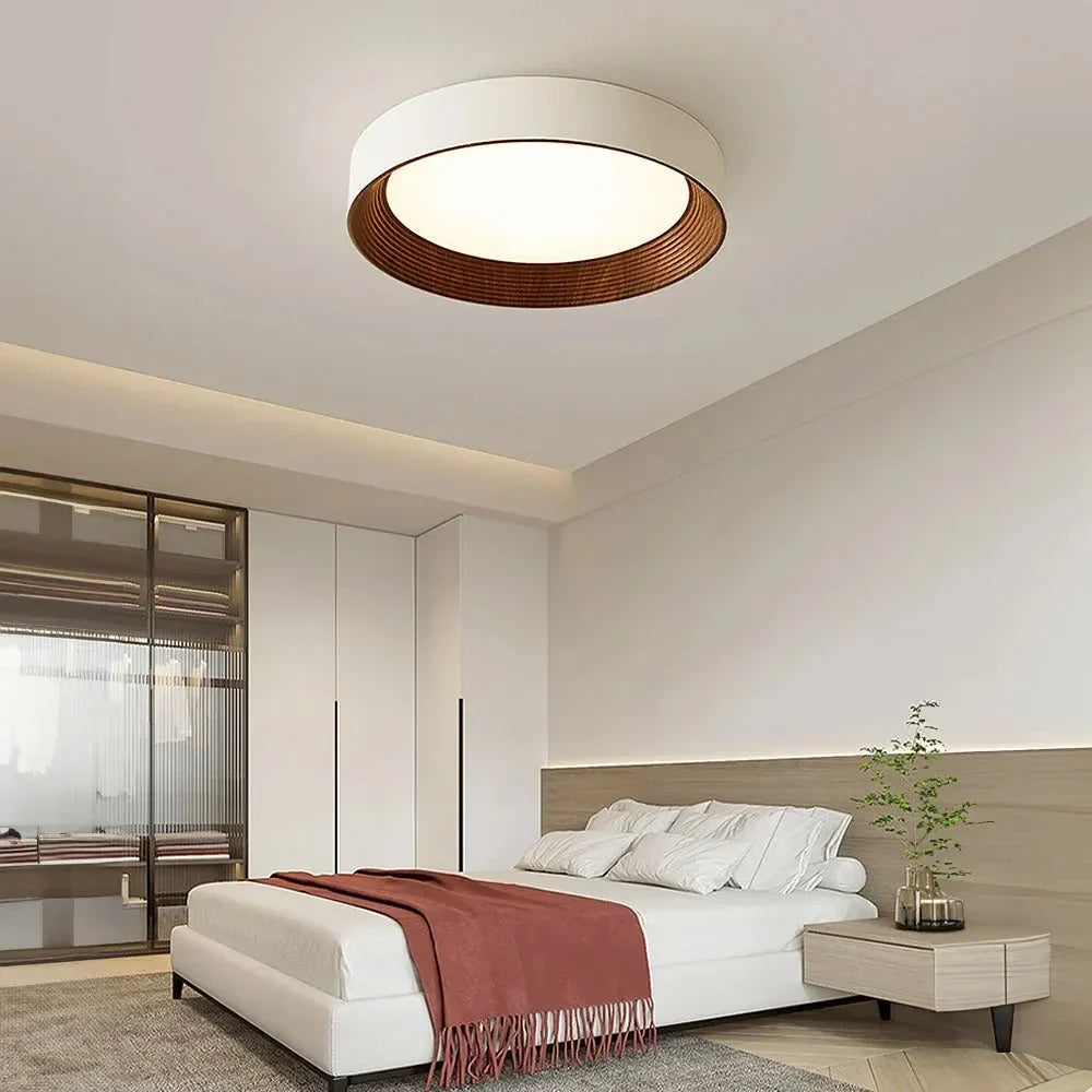 Plafonnier Ronan LED rond et minimaliste | Fini bois moderne