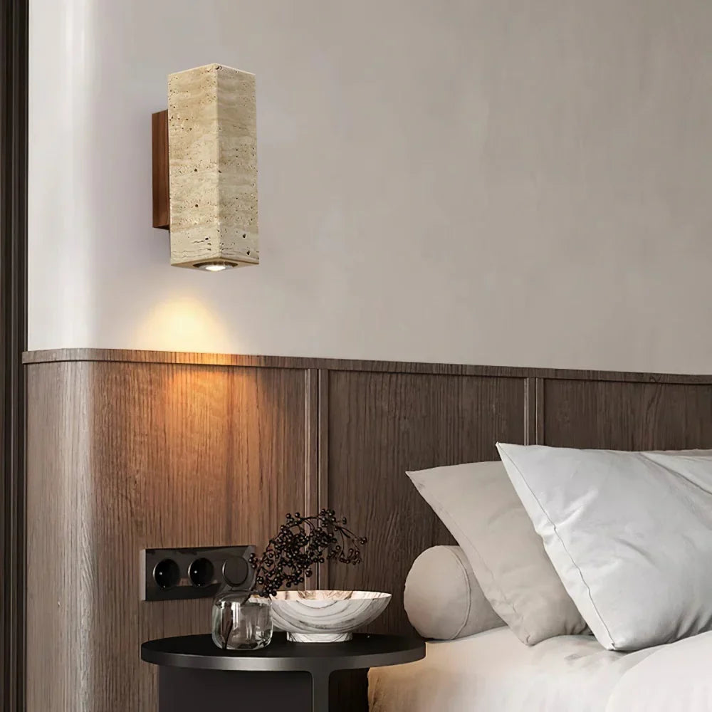 Sylvenna Vintage Column Travertine Wall Light | Natural Stone Sconce