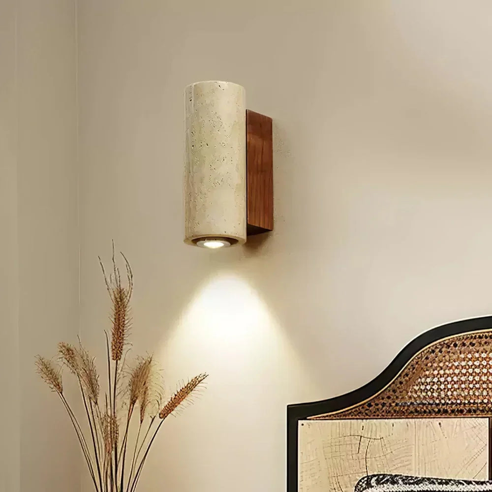 Sylvenna Vintage Column Travertine Wall Light | Natural Stone Sconce