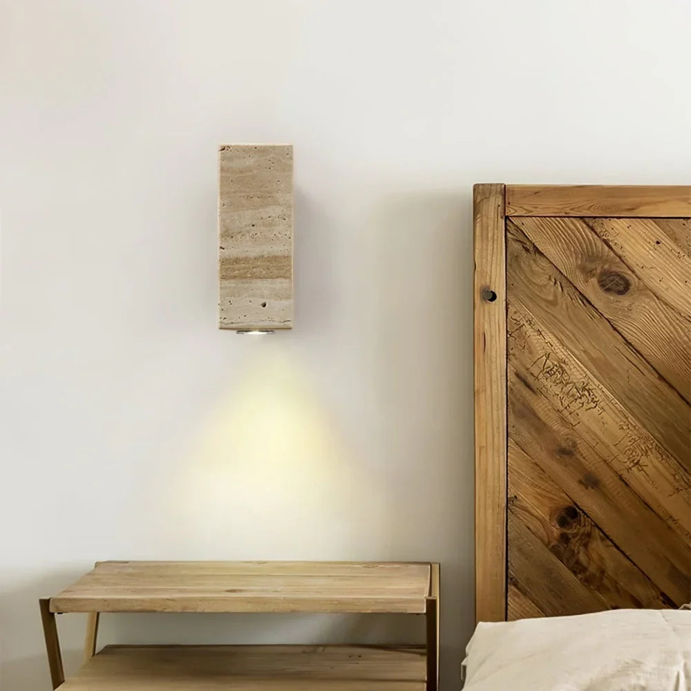 Sylvenna Vintage Column Travertine Wall Light | Natural Stone Sconce
