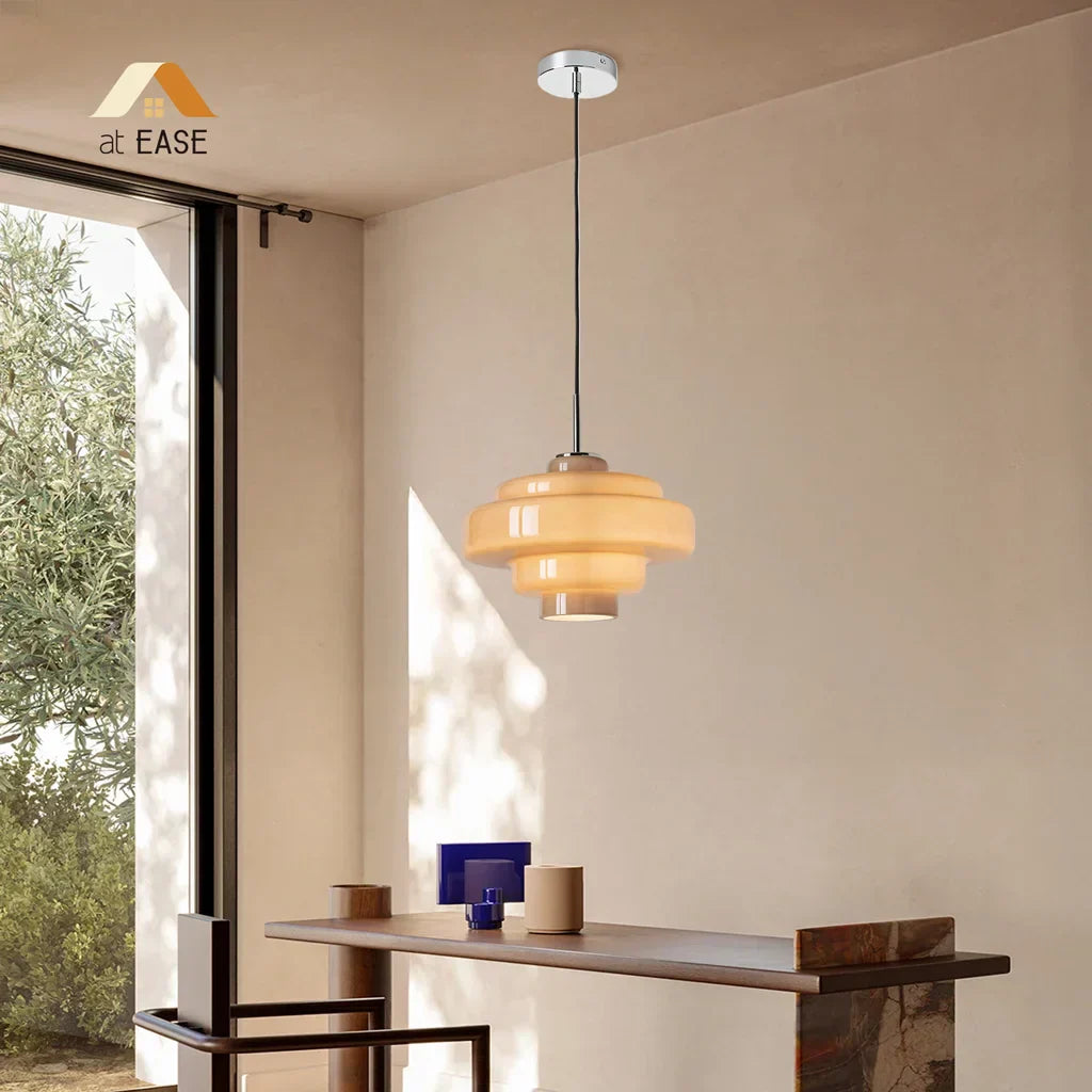 Valenra Macaron Orange Glass Pendant Light | Mid-Century Tiered Lamp