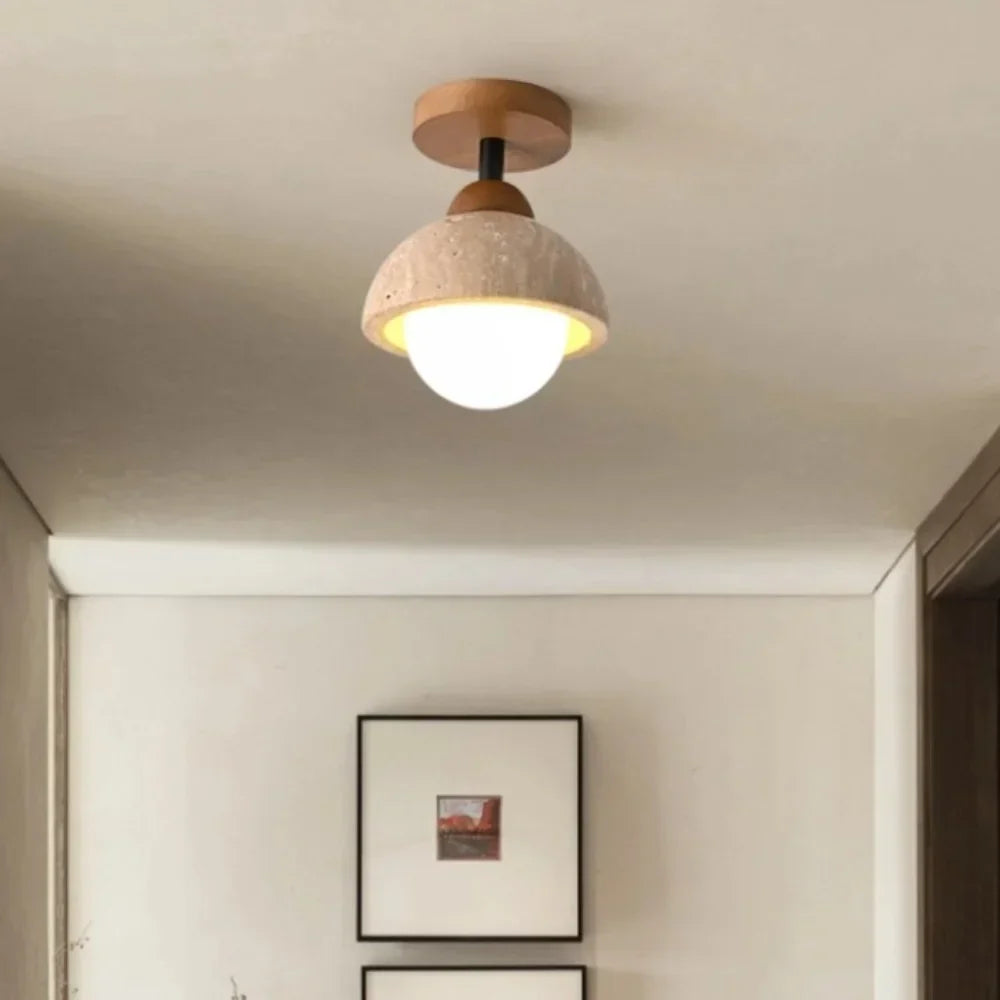 Velian Japandi Travertine Bud Pendant Light - Natural Stone Ceiling Lamp