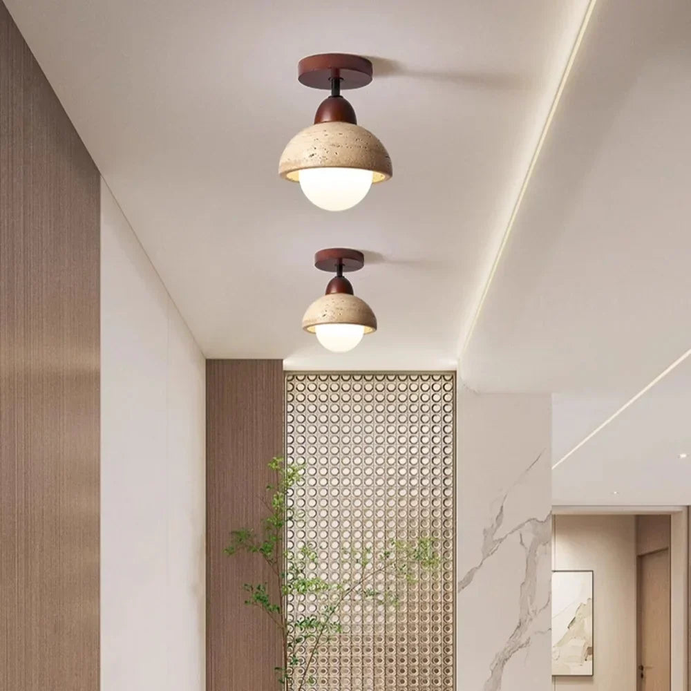 Velian Japandi Travertine Bud Pendant Light - Natural Stone Ceiling Lamp