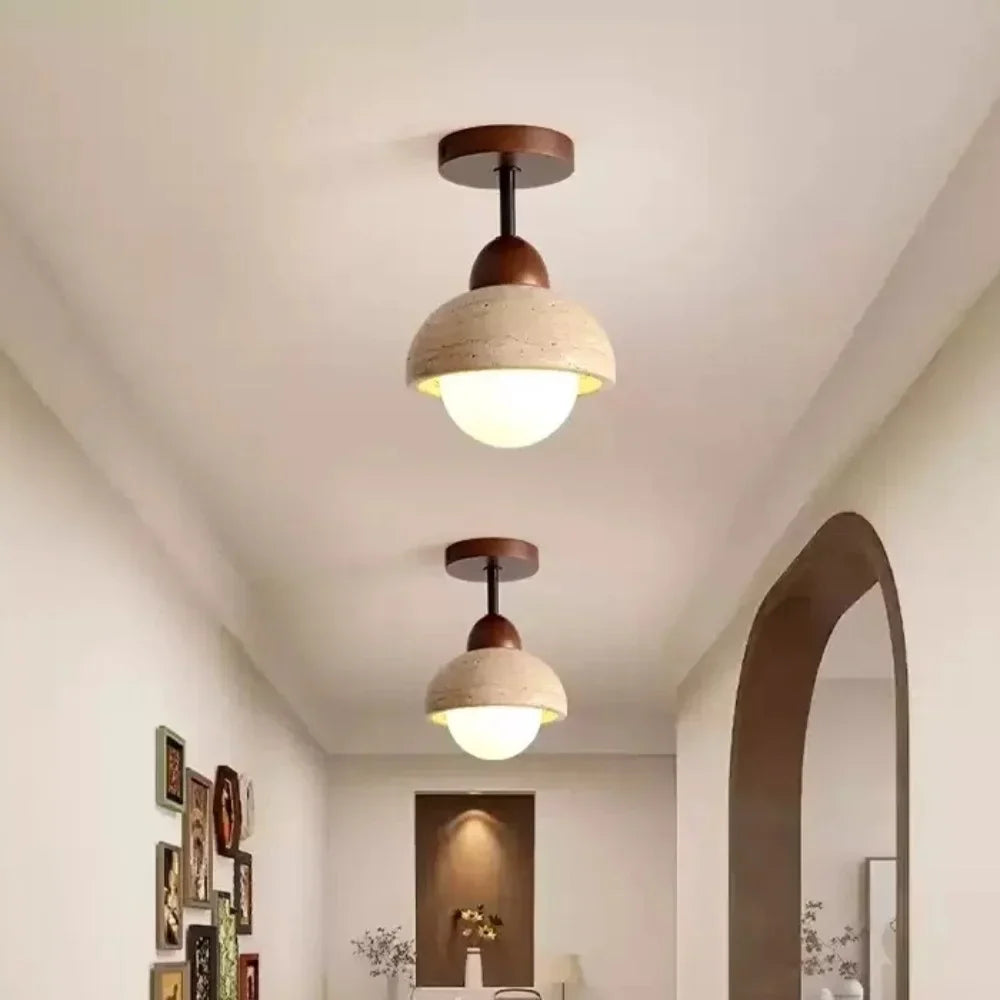 Velian Japandi Travertine Bud Pendant Light - Natural Stone Ceiling Lamp