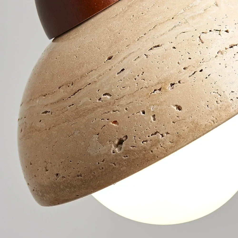 Velian Japandi Travertine Bud Pendant Light - Natural Stone Ceiling Lamp