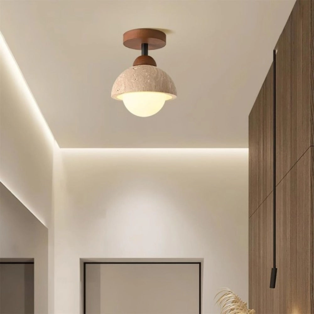 Velian Japandi Travertine Bud Pendant Light - Natural Stone Ceiling Lamp