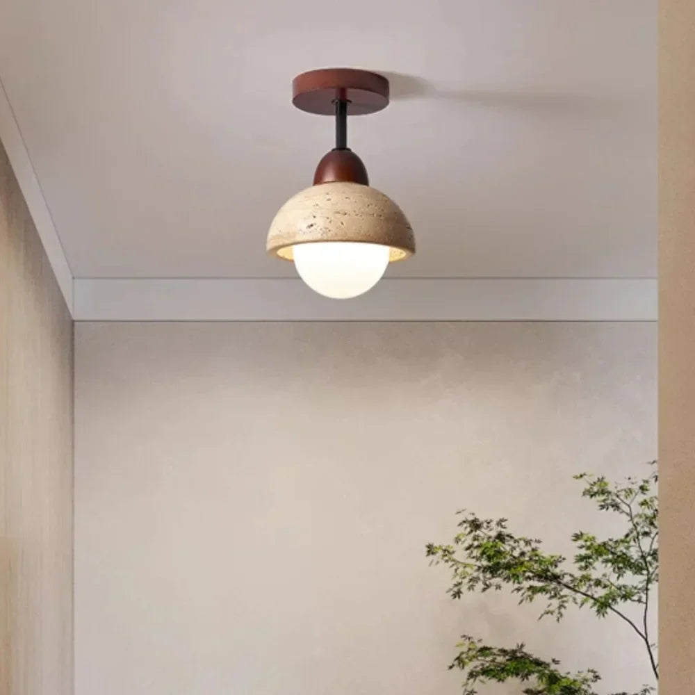 Velian Japandi Travertine Bud Pendant Light - Natural Stone Ceiling Lamp