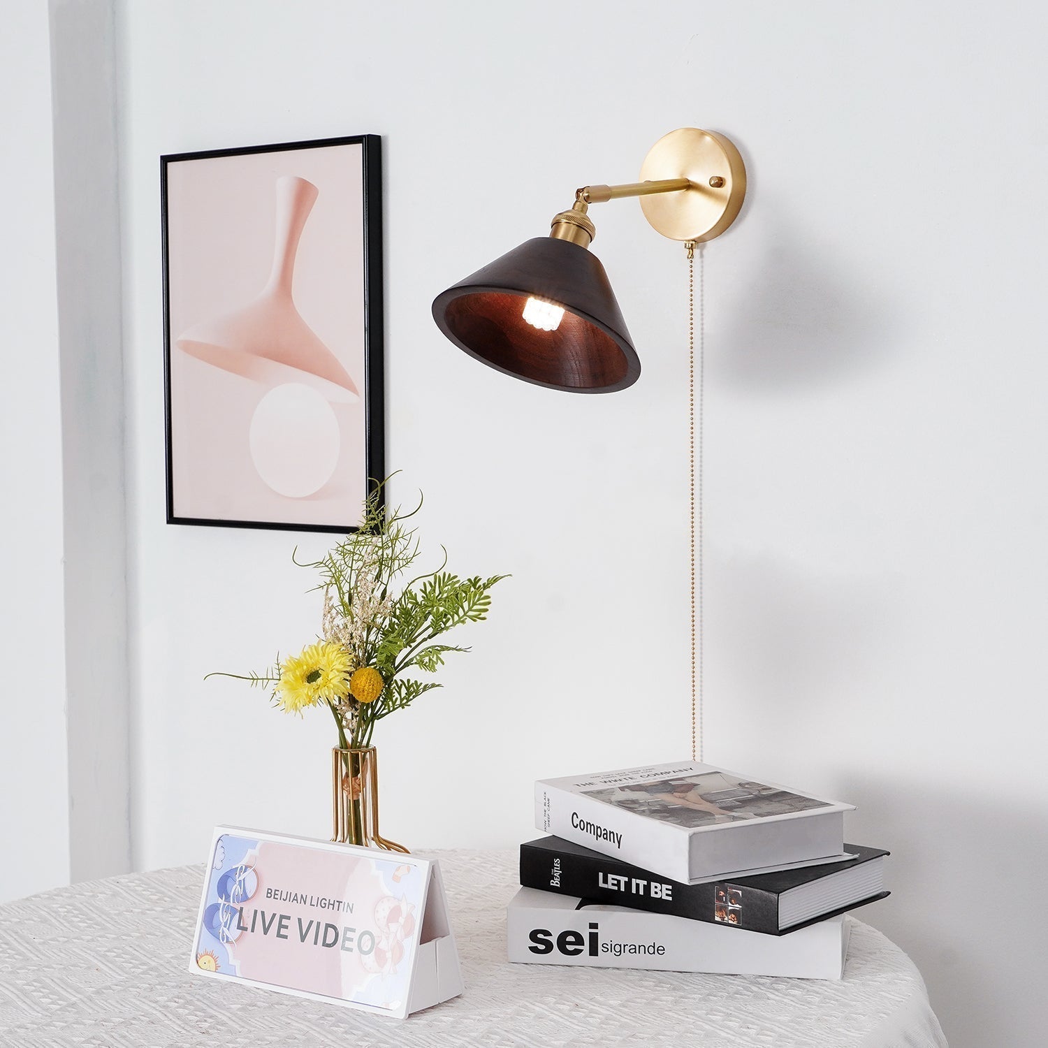 Vintage Wood Plug In Wall Lamp