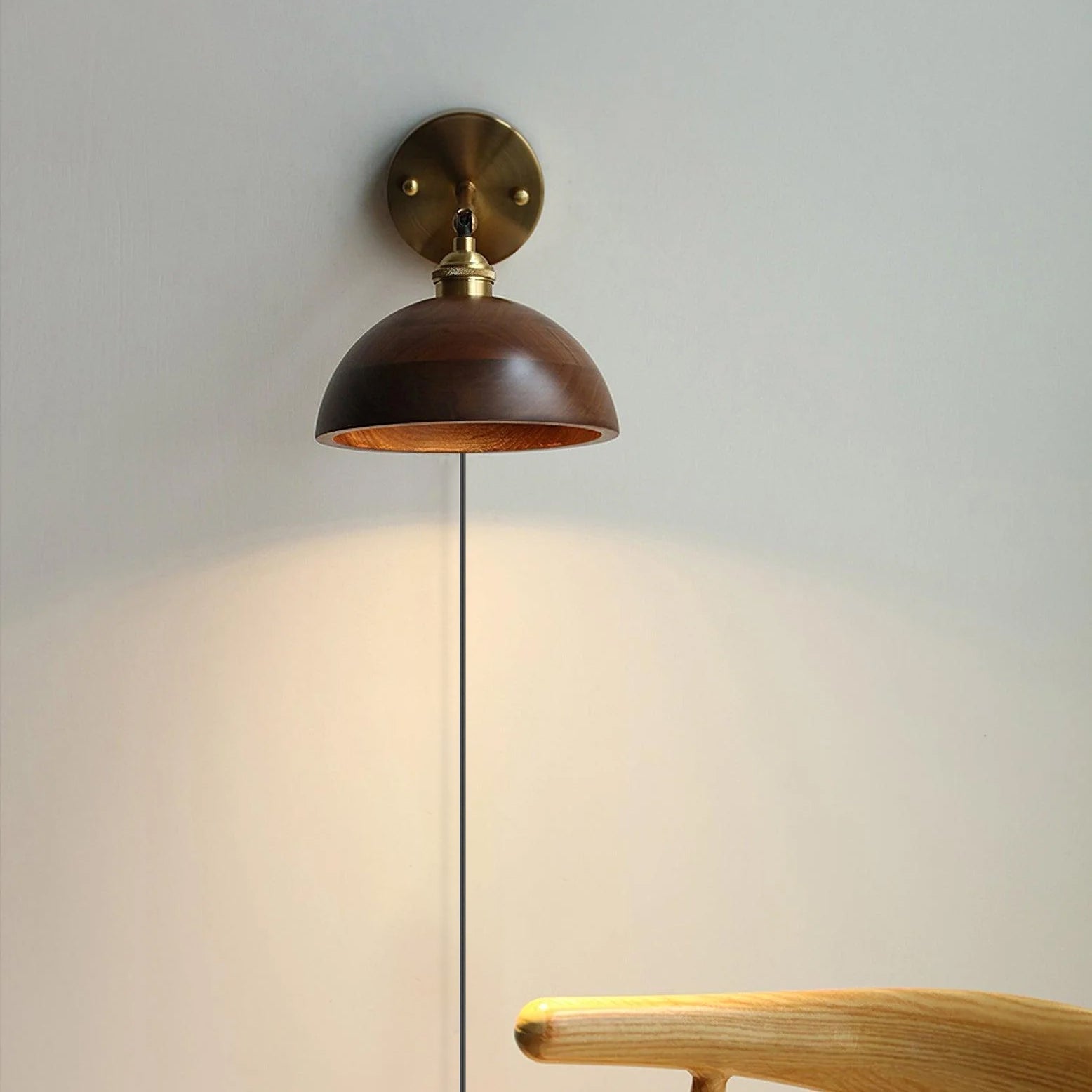 Vintage Wood Plug In Wall Lamp