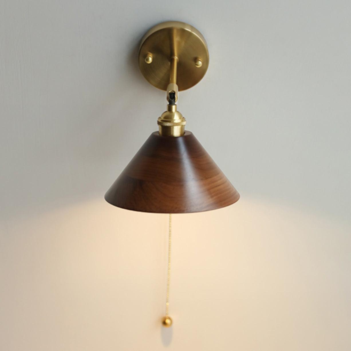 Vintage Wood Plug In Wall Lamp
