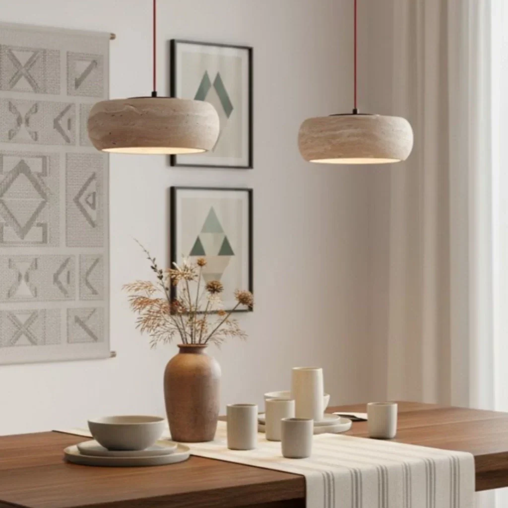 Yannick Wabi Sabi Travertine Pendant Light | Natural Stone Dining Lamp