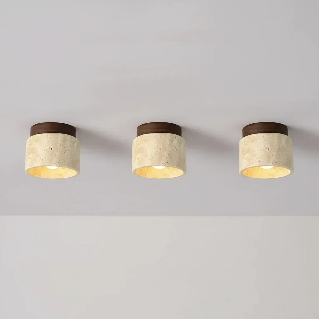 Plafonnier Wabi-Sabi en Travertin et Bois Yetvee | Éclairage Minimaliste