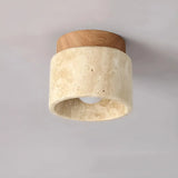 Plafonnier Wabi-Sabi en Travertin et Bois Yetvee | Éclairage Minimaliste