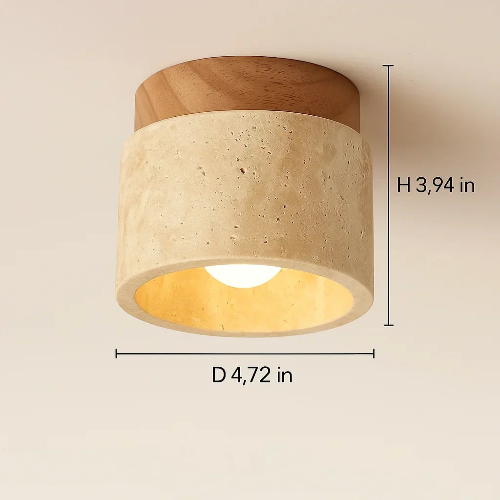 Plafonnier Wabi-Sabi en Travertin et Bois Yetvee | Éclairage Minimaliste