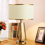 22 Inch 1 Light Golden Faux Silk And Brass Geometric Table Lamp