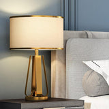 22 Inch 1 Light Golden Faux Silk And Brass Geometric Table Lamp