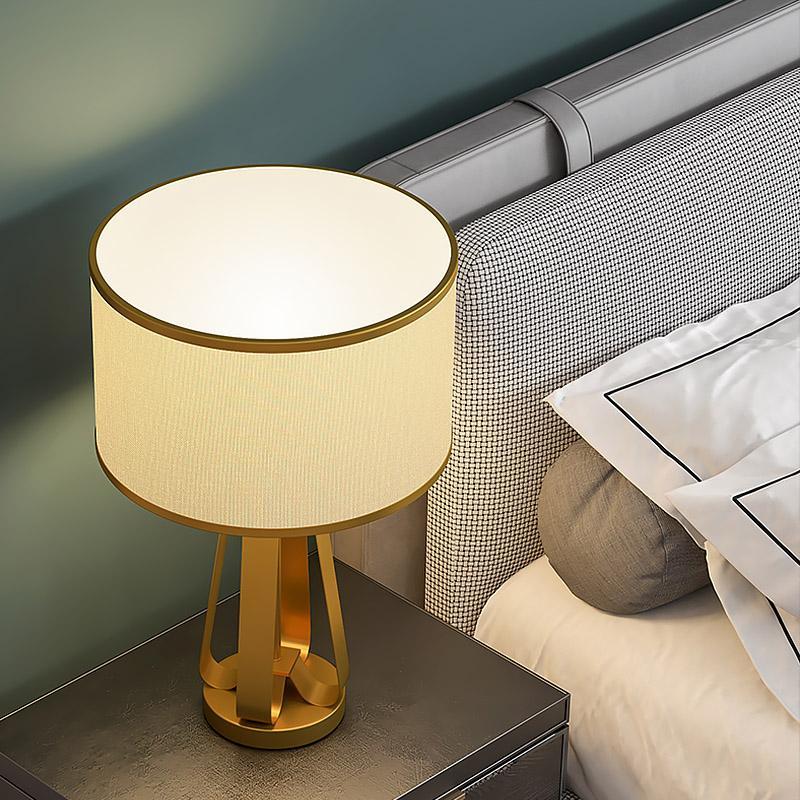 22 Inch 1 Light Golden Faux Silk And Brass Geometric Table Lamp
