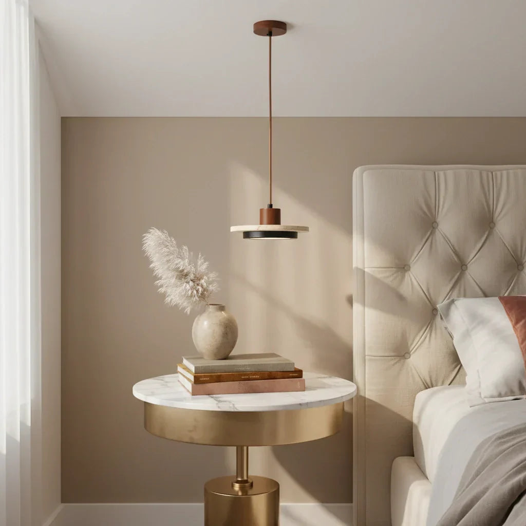 Zola Natural Travertine Pendant Light - Retro Wabi-Sabi LED Ceiling Lamp