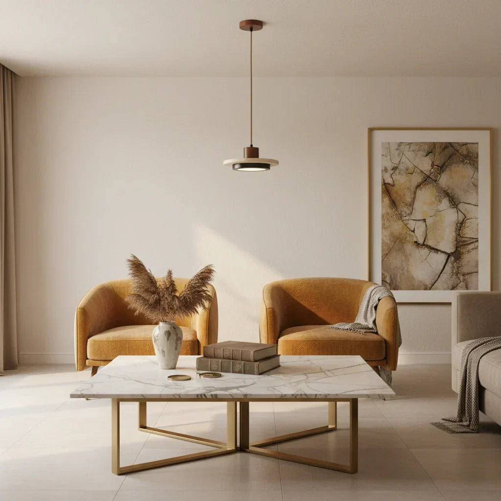 Zola Natural Travertine Pendant Light - Retro Wabi-Sabi LED Ceiling Lamp