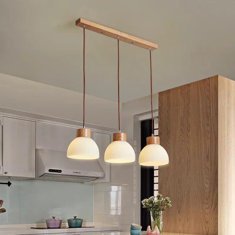 Bragi 3-Light White Ribbed Glass Pendant Lamp | Modern Dining Room Light