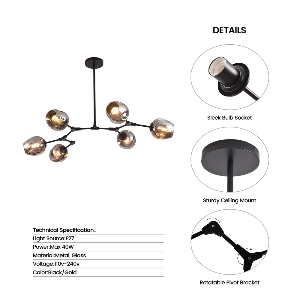 Polak Branching Glass Pendant Light | Modern Mid-Century Chandelier
