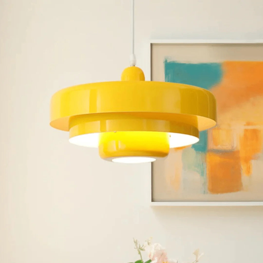 Vintage Layered Shade Pendant Light, Orange Retro Hanging Lamp for Kitchen Island & Seating Area
