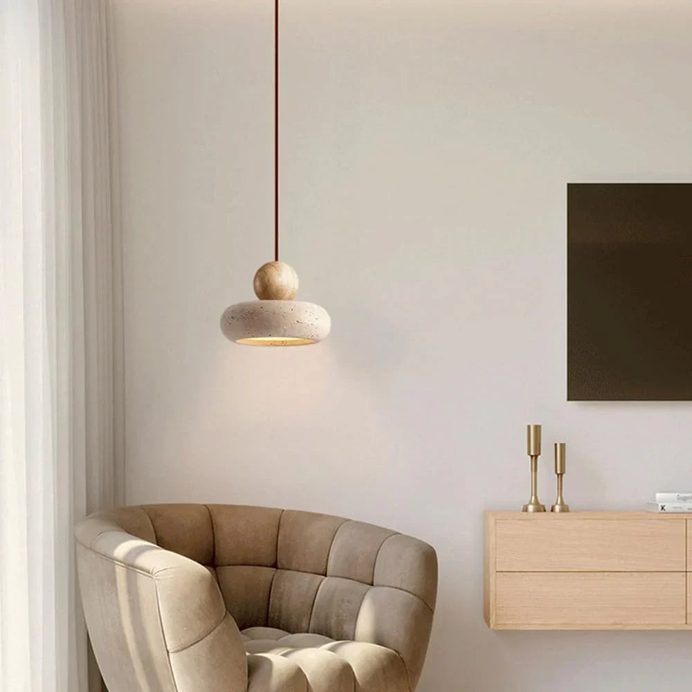 Suspension Alvione Bauhaus en travertin naturel | Luxe minimaliste