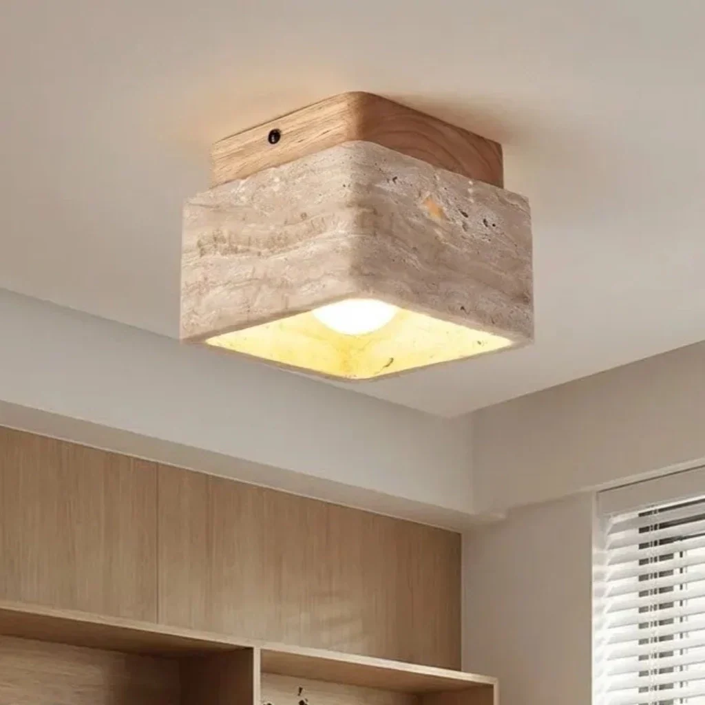 Plafonnier Anisa Modern Square Travertin - Luminaire encastré en pierre naturelle