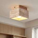 Anisa Modern Square Travertine Ceiling Light - Natural Stone Flush Mount