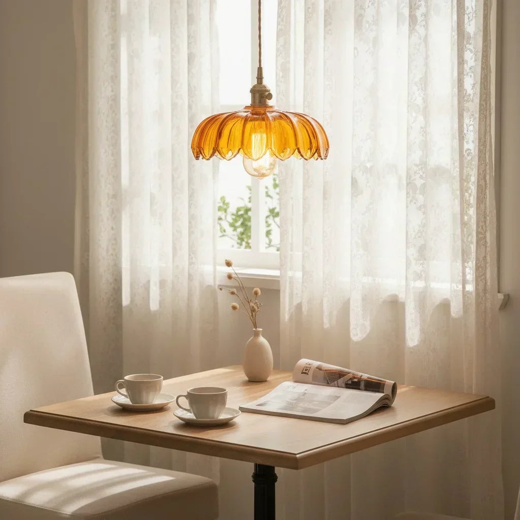 Dorian Vintage Tulip Glass Pendant Light | Floral Petal Hanging Lamp
