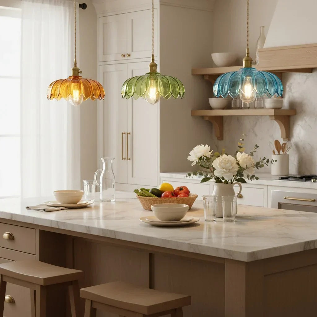 Dorian Vintage Tulip Glass Pendant Light | Floral Petal Hanging Lamp