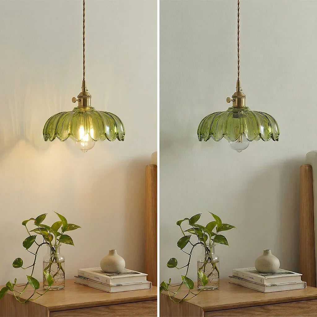 Dorian Vintage Tulip Glass Pendant Light | Floral Petal Hanging Lamp