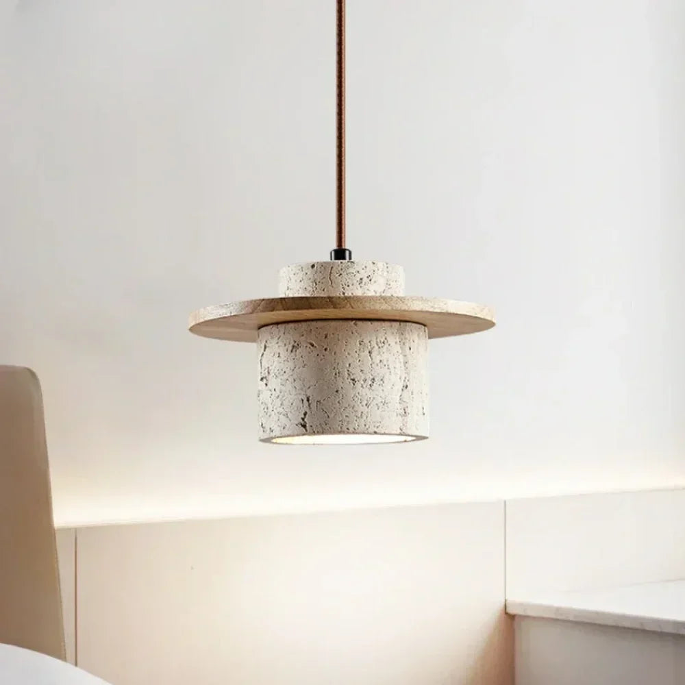 Elindra Nordic Travertine Stone Pendant Light | Natural Stone & Walnut