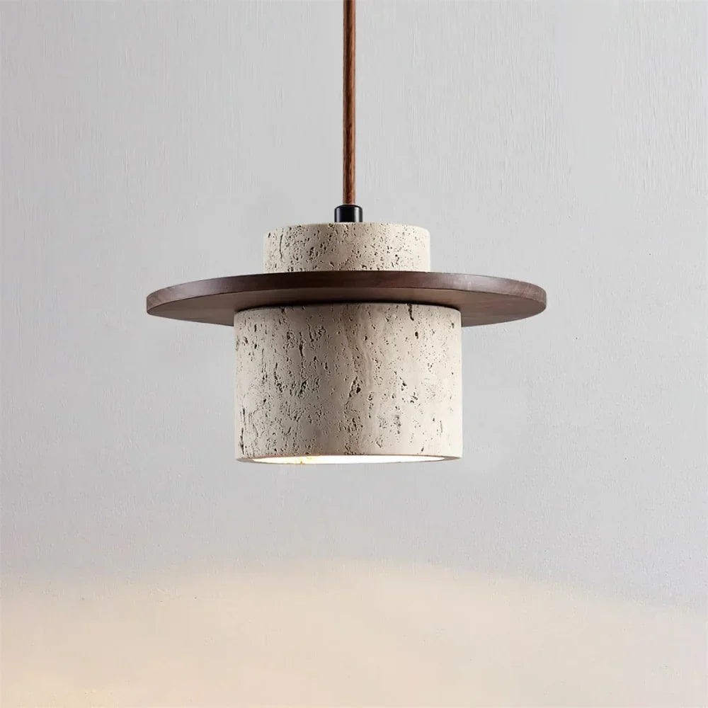 Elindra Nordic Travertine Stone Pendant Light | Natural Stone & Walnut