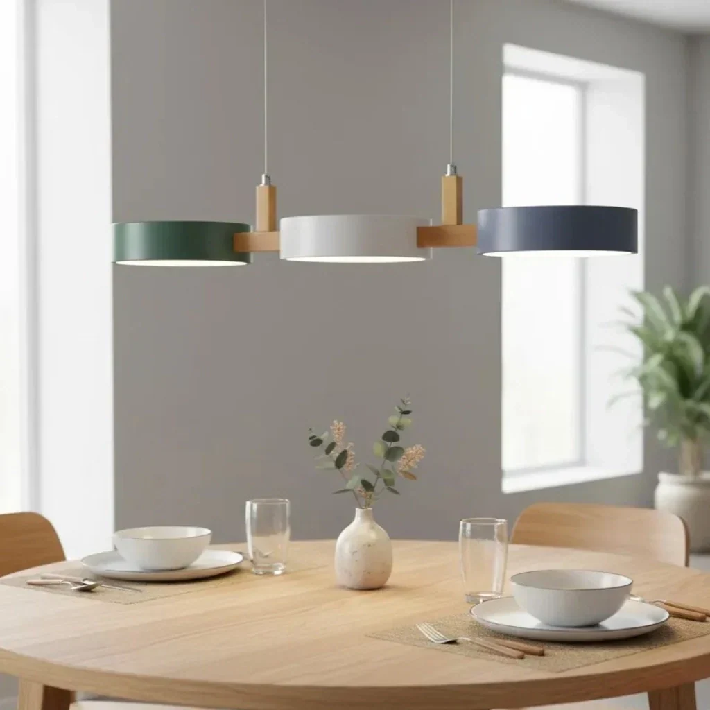 Elvra Modern Macaron 3-Head Pendant Light - Wood & Metal Nordic Style