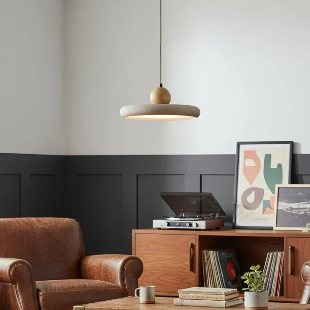 Suspension Katriina vintage en travertin et bois – Décor minimaliste